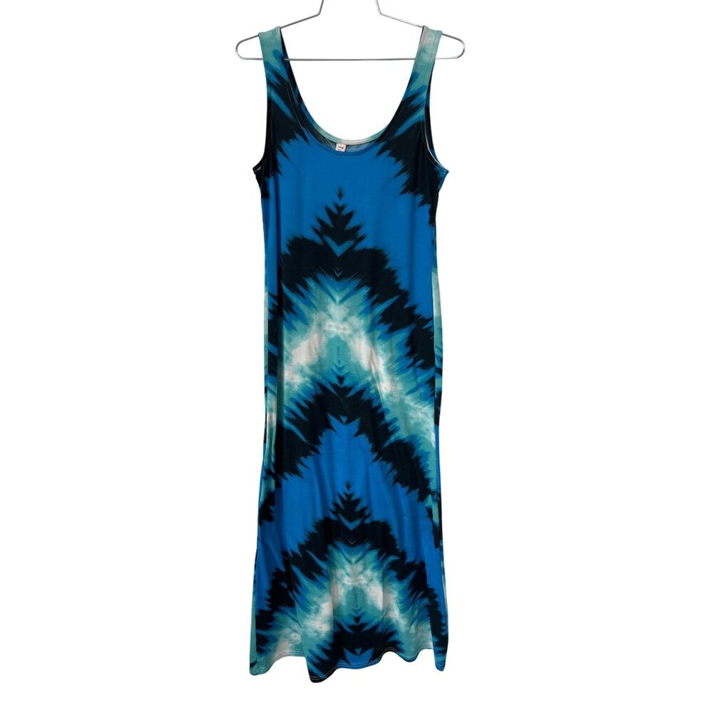 Left or Right Tie Dye Maxi Tank Dress Size Large Sleeveless Scoop Neck Summer